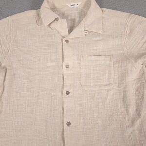 3sixteen Shirt Mens M Cream Camp Loop Textured Cotton Gauze Short Sleeve Pocket